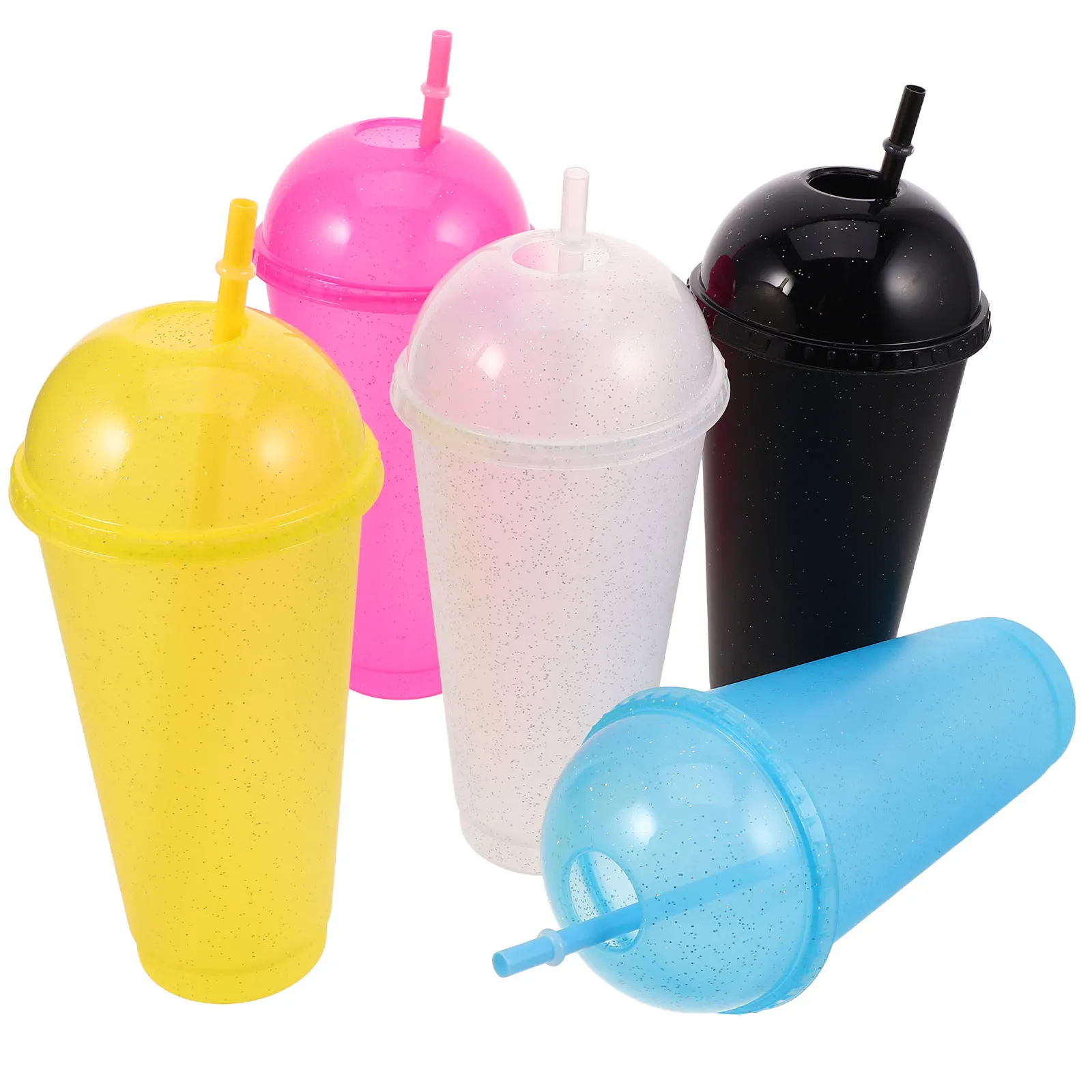 

5pcs Plastic with Dome Straw Glitter Smoothie Tumbler Jelly Cup Kids Party Fruit Dessert Smoothie Tumbler Wine Glass