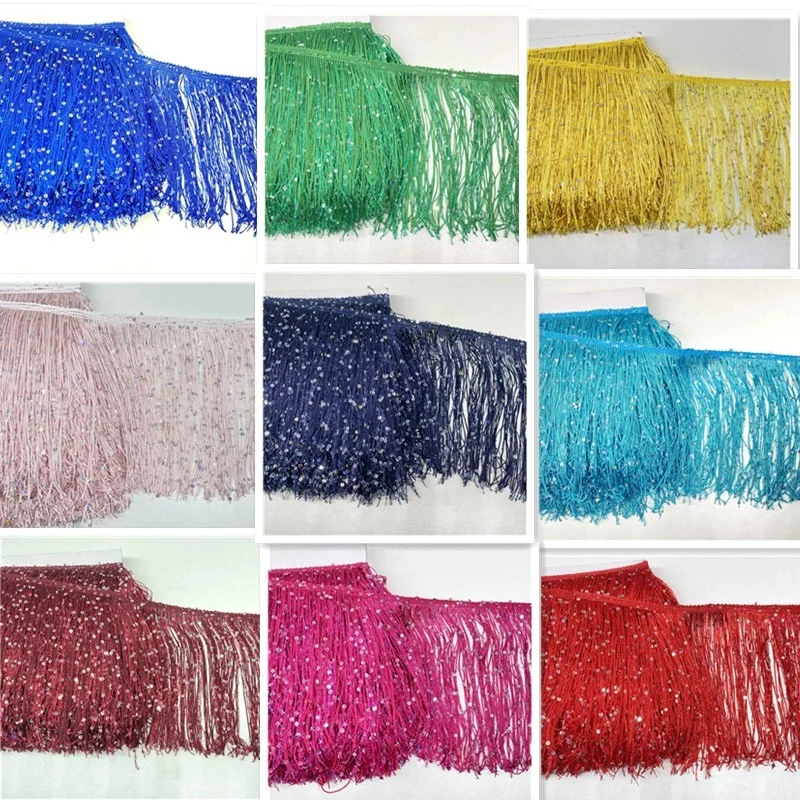 20CM Fringe Tassel Trimming Per Yard Lace Sequined Quilting For Patchwork DIY Decorative Accessory Latin Dress Curtain Handwork