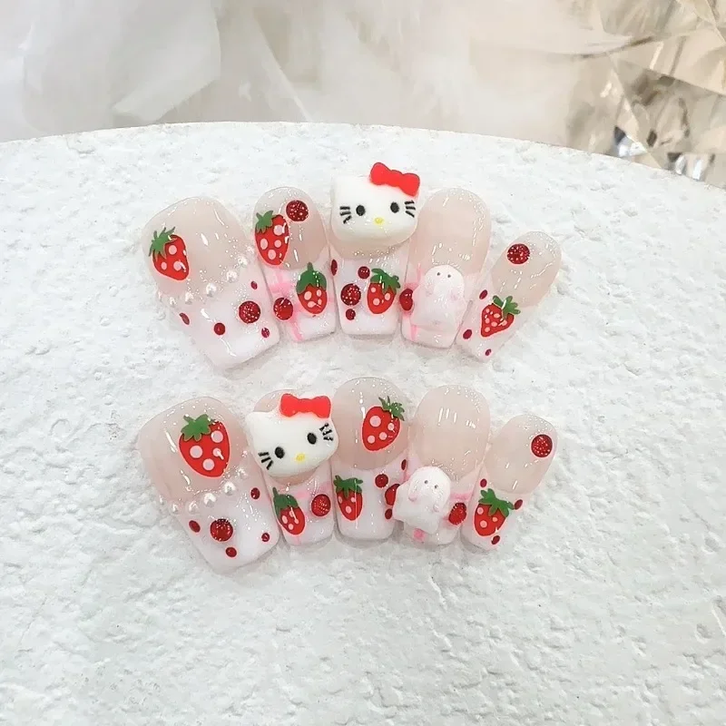 

10pcs Hello Kitty Anime Kawaii Sweet Handmade Manicure Wear Nail Cute Cartoon Fashion Nail Decoration Pendant Gifts for Girls