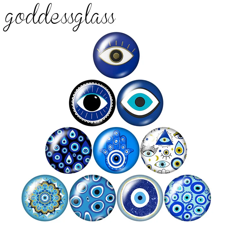 New Turkish Blue Evil Eye Drawings 10pcs 12mm/18mm/20mm/25mm Round photo glass cabochon demo flat back Making findings