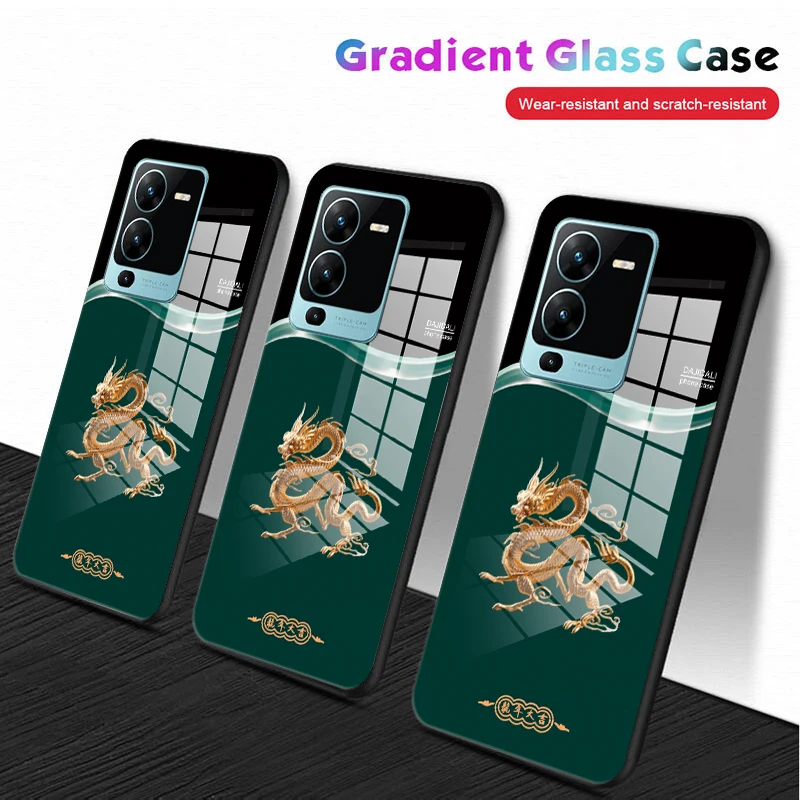 Fashion Dragon Fundas for VIVO IQOO 11 Z7 V23 V25 V27 V29 V30 X100 Y02 Y03 Y28 Y35 Y36 Y75 Y77 Y100 Tempered Glass Case Cover