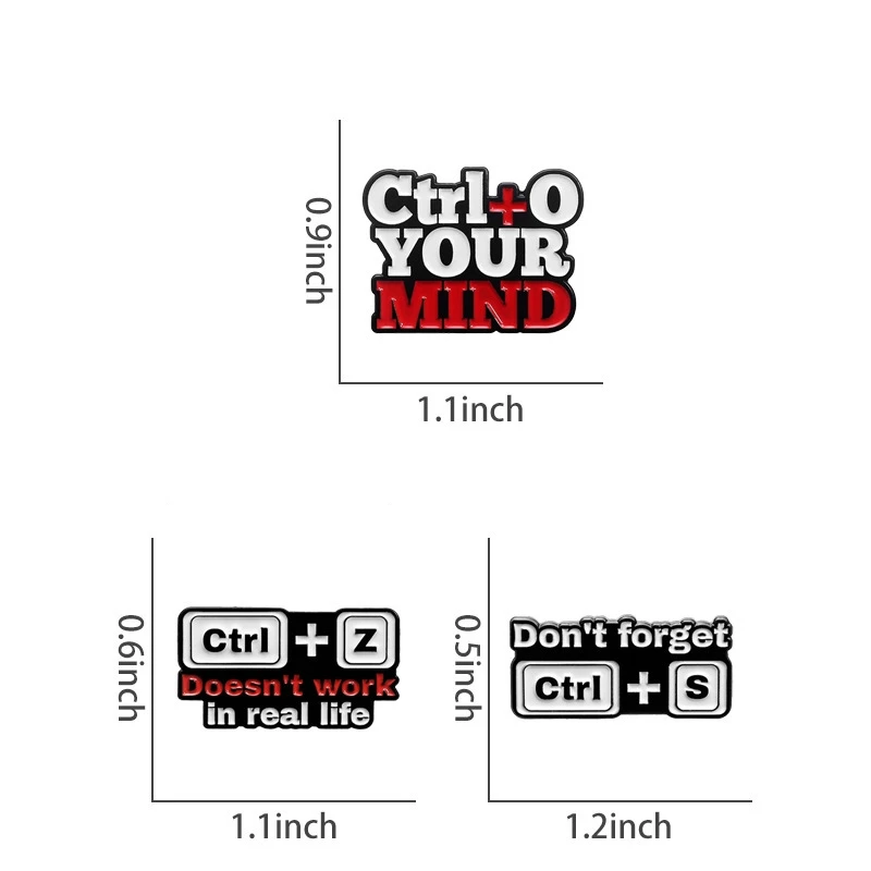 Doesn't Work In Life Ctrl+Z Letter Enamel Brooch Don't Forget Ctrl+S Shortcut Metal Lapel Pin Badge Jewelry Gift For Kid Friend