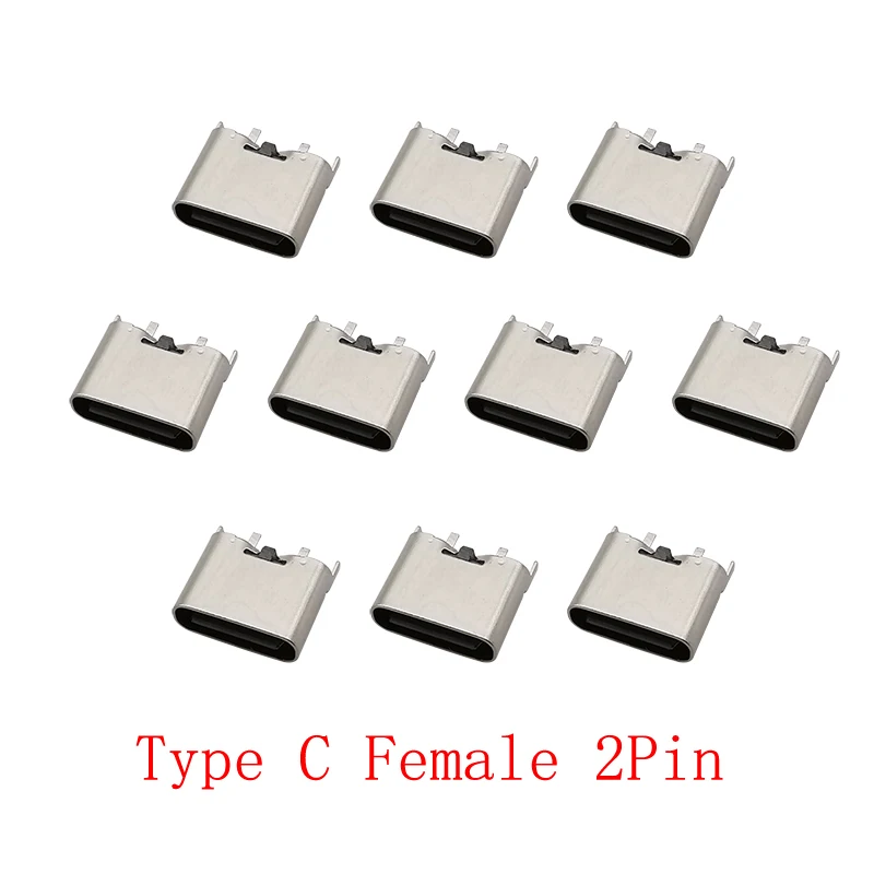 10Pcs USB Type C Female 2 Pin Charging Port Connector DIY Repair Type-C Socket Jack 2 Pin Charging Connectors Adapter