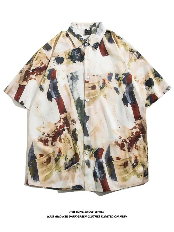 

Water-Media Painting Cool Sensation Short-Sleeve Floral Shirt Men Summer Beach Vacation Loose Casual Couple Five-Sleeve Breat...
