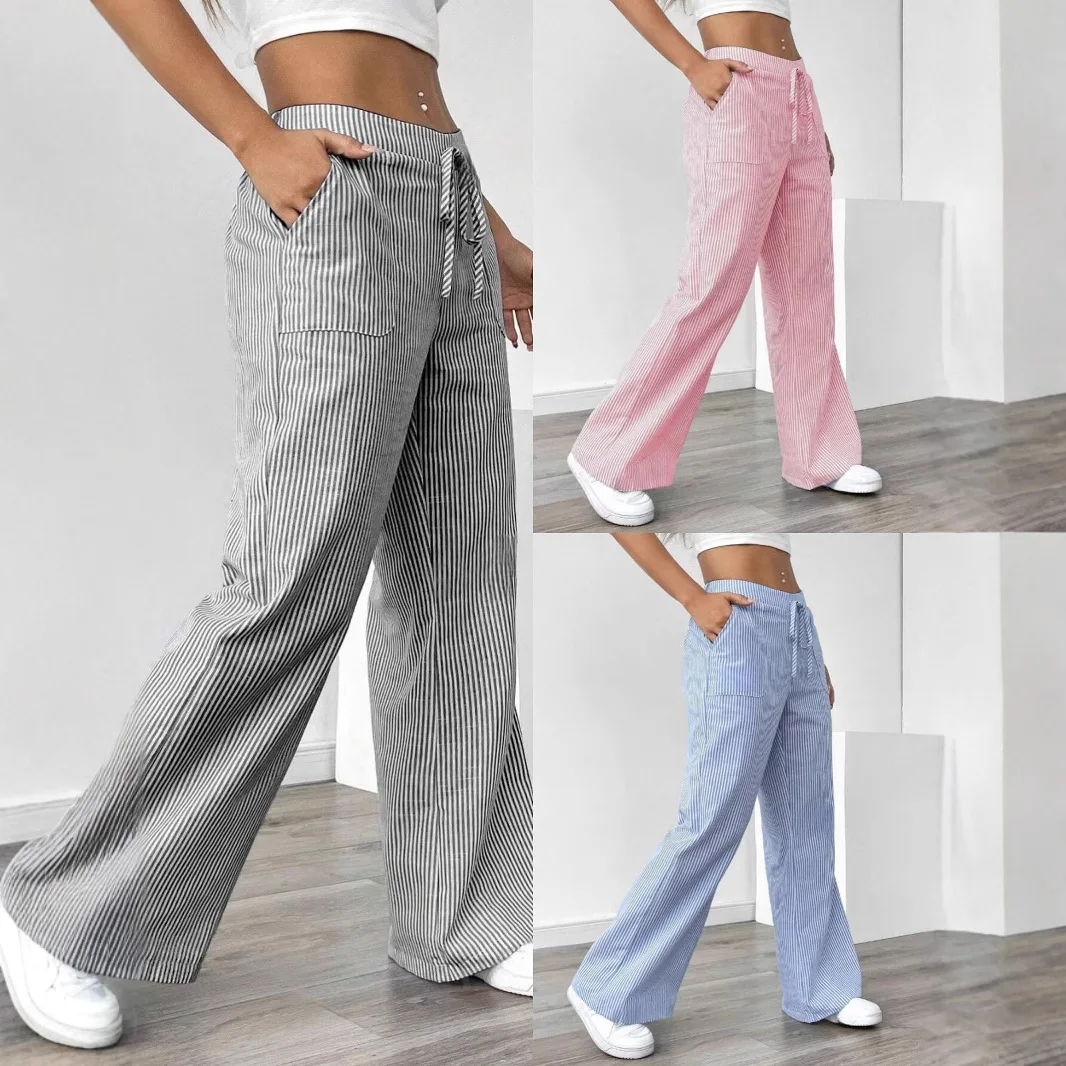 

Новинка весны 202, полосатые повседневные универсальные модные свободные брюки, широкие женские брюки в Европе и США