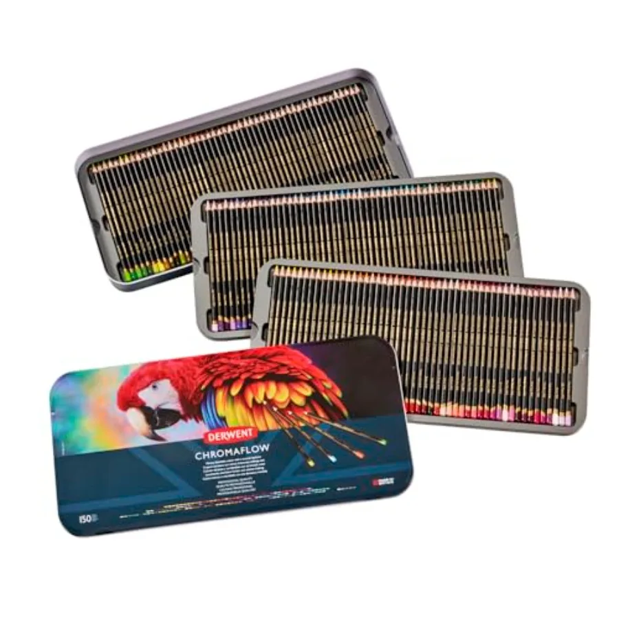 

Chromaflow Pencils Set of 150 in Tin 3.5mm Round Core Premium Core Strength Blendable with Smooth Texture Ideal for Drawing Col