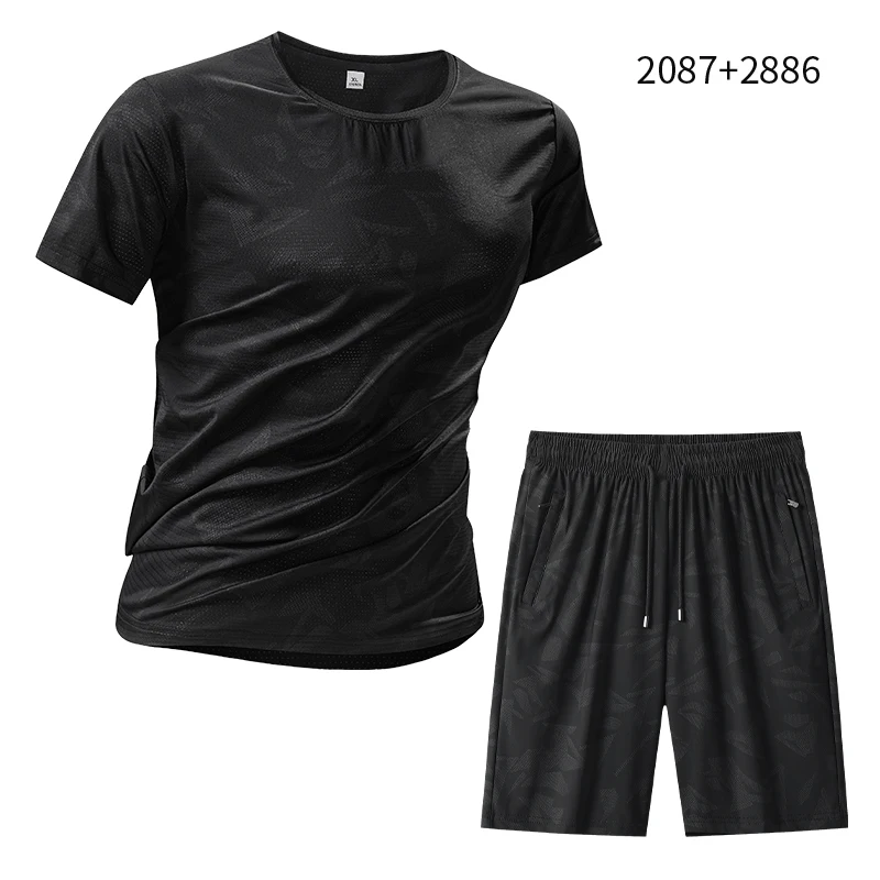 

2026 New Sports Set for Men Short Sleeve Shorts Summer Ice Silk Pants Quick Dry T-Shirt 2 Piece Set Air Conditioning Pants Set