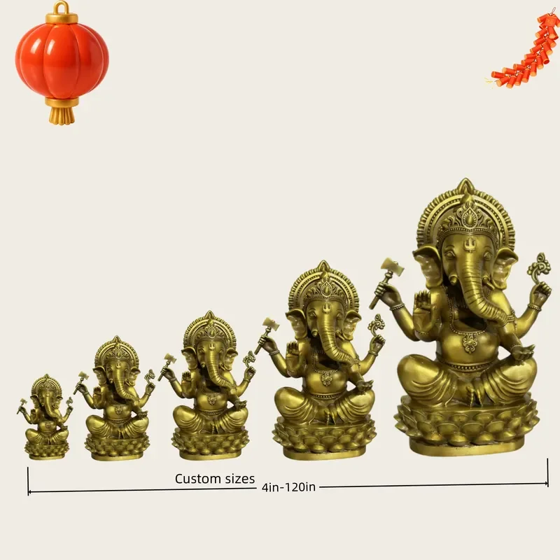 Hindu Brass Ganesha Statue Elephant Head God Sculpture Religious Home Decor Ornament for Living Room Table Display Gift Item