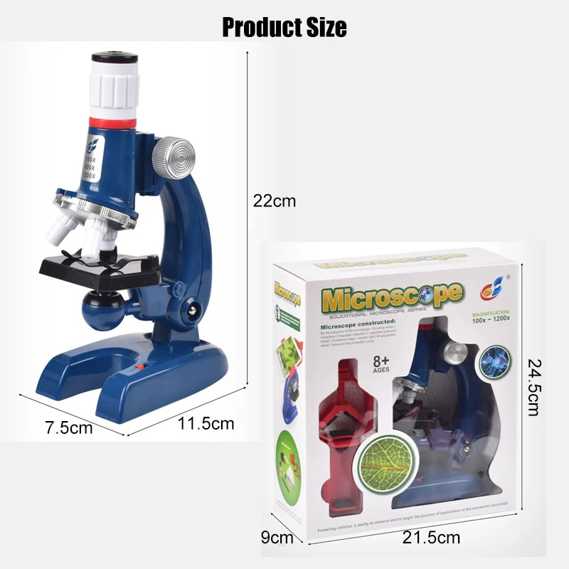 Microscope Kit LED 100X 400X 1200X Lab Microscope Home School Science Educational Toy Gift Biological Microscope for Children