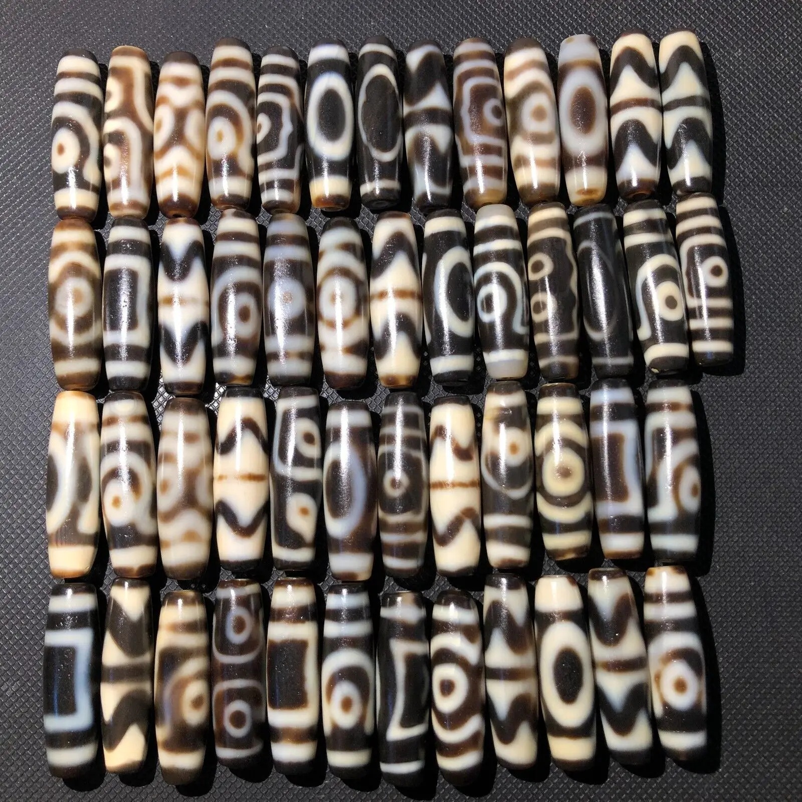 Energy Tibetan Old Agate Multiple patterns Totem dZi Bead 50pcs11-12*38-39mm