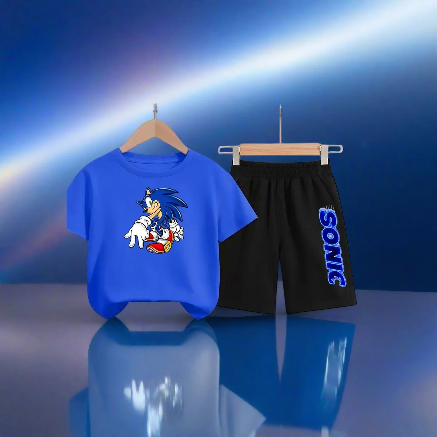 

Children's Summer T-shirt + Shorts Comfortable sports Set Cartoon Anime Cute Cat Pattern Boys Girls Daily Sports Outfit Clothing