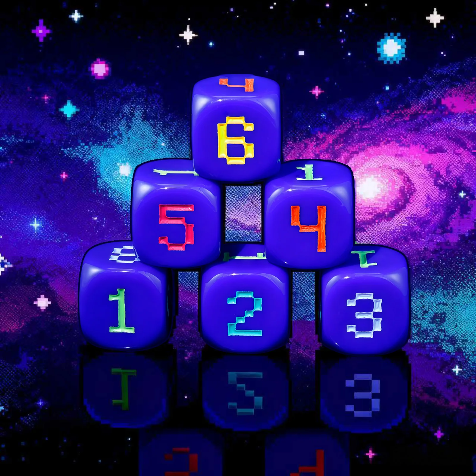 مجموعة نرد مرقمة مكونة من 6 قطع مكونة من 6 جوانب - جسم أزرق وأرقام متعددة الألوان، للألعاب والتجمعات الخارجية في الفناء، تتضمن رسم تخزين