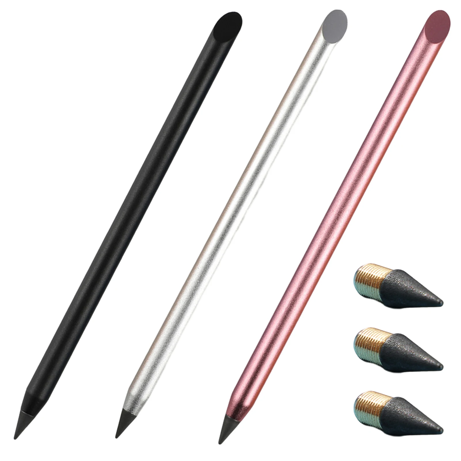 Lápis HB Nib substituível para escrever e desenhar, pintura eterna, papelaria reutilizável estudante, material escolar, lápis Inkless, 3pcs