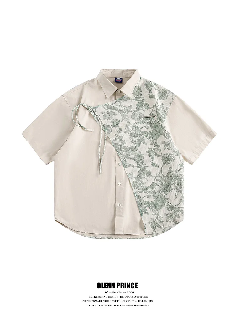 

Мужская летняя повседневная футболка GPstudio в ретро-китайском стиле с пуговицами и асимметричным дизайном, хлопок