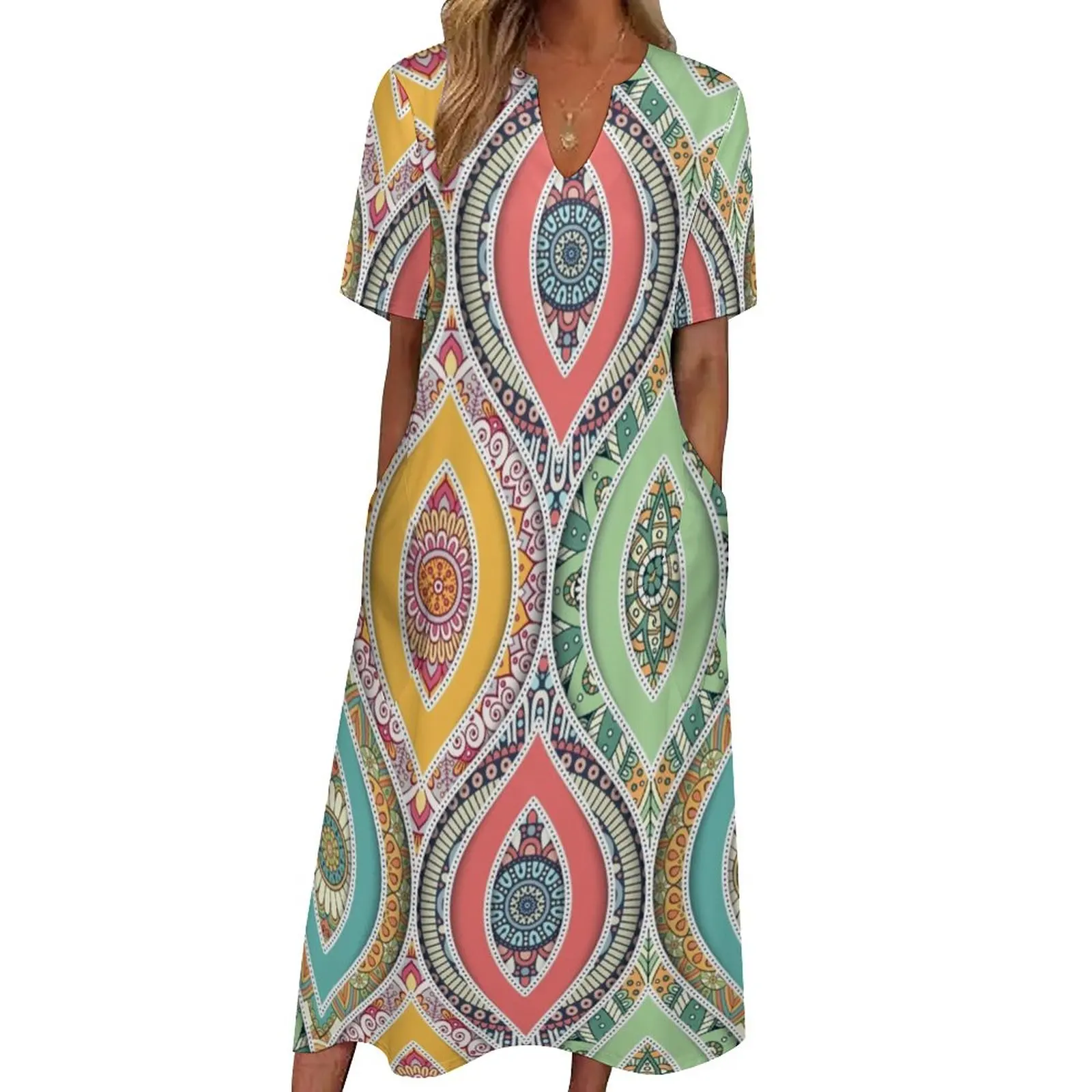 Bohemian Indian Dress Retro Hippie Print Elegant Maxi Dress Street Wear Boho Beach Long Dresses Short Sleeve Oversized Vestidos