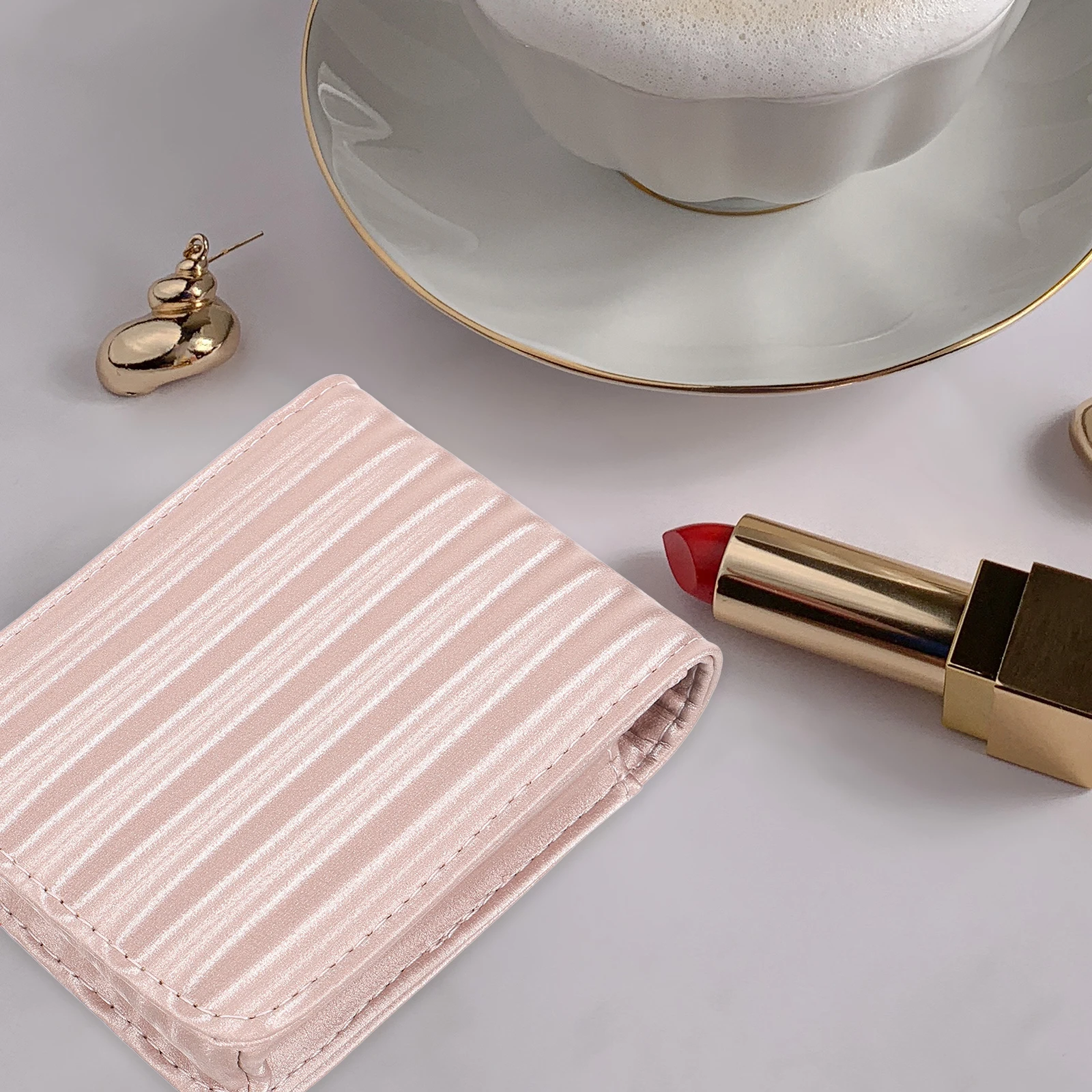 ミニ PU リップスティックケース 落下防止 耐衝撃 内蔵ミラー付き コンパクトリップスティックホルダー 小さなバッグ 財布用