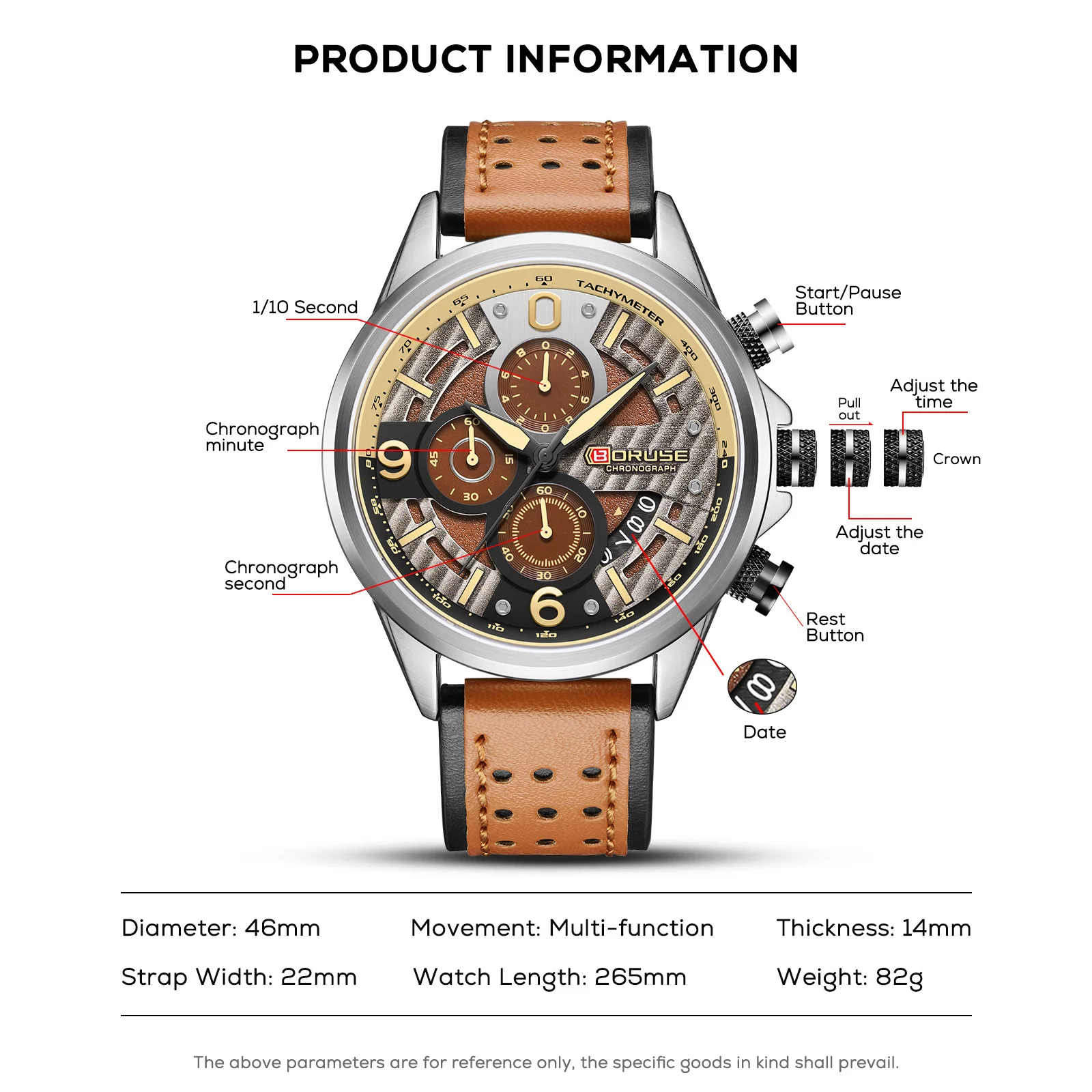 BORUSE Fashion Watches for Men Business Casual Wrist Watches Male Luxury Brown Leather Quartz Wristwatch Wristwaterproof