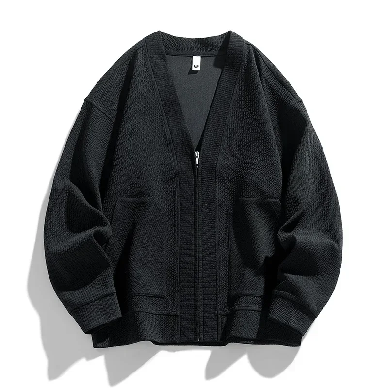 New in Big Size Men's Cardigan Jacket Oversize Loose Sweater Coat Male Zip-up Korean Style Spring Green 6XL 8xl Large Plus