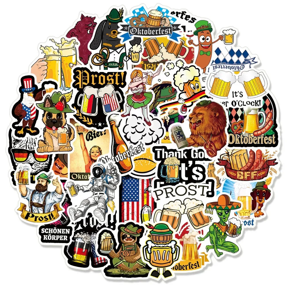 10/30/50PCS Beer Oktoberfest Decoration Stickers Funny Cartoon Sticker Decals for Kids Toys DIY Notebook Motorcycle Scrapbooking