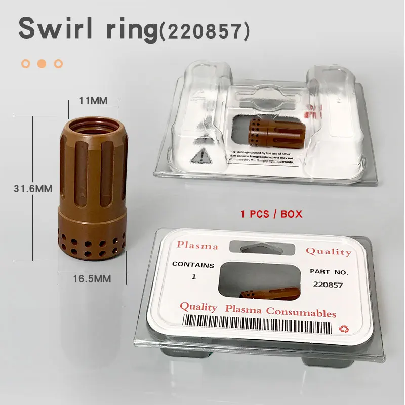 Plasma Cutting Consumables 45-65-85-105 Electrode 220777 Nozzle 220797 Shield Cap 220817 Retaining Cap 220953 Swirl Ring 220857