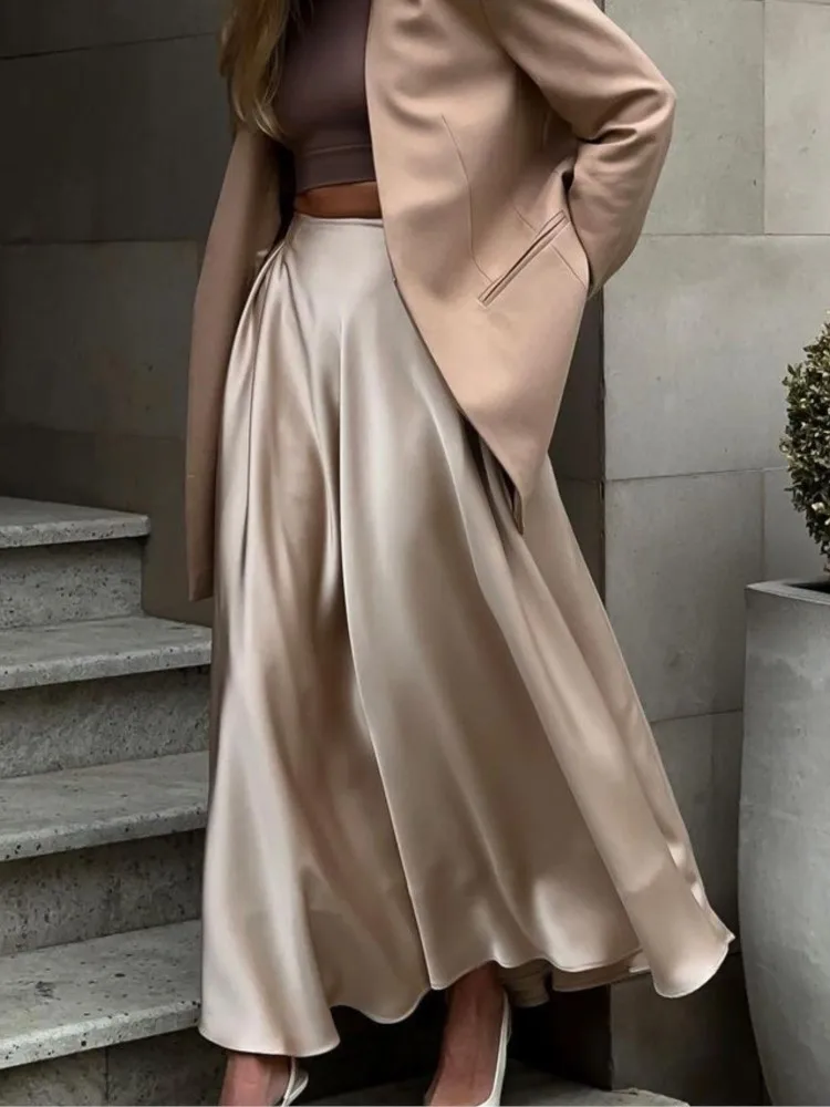 

Autumn Temperament Elegant High-waisted Satin Long Skirt Women's Simple Solid Color Royal Sister Style Versatile Casual Skirt
