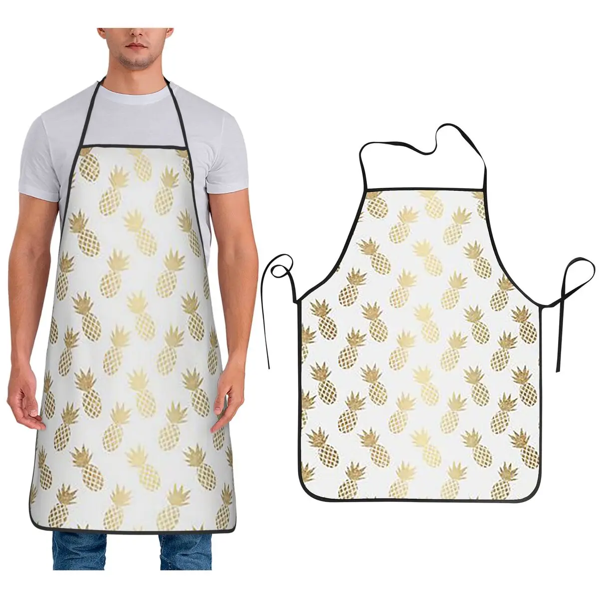 

Фартуки с золотым узором ананаса, шеф-повар, кулинария, кухня, нагрудник без рукавов, кухонный сарафан для уборки для женщин и мужчин, садоводство