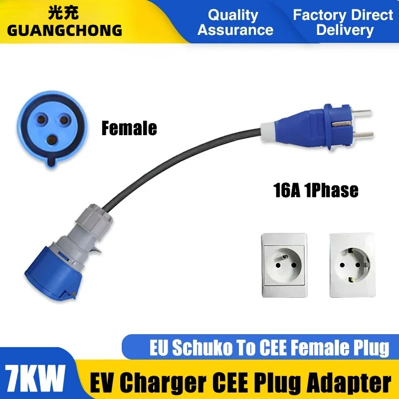 Cargador EV enchufe hembra CEE 32A adaptador monofásico 7KW EU Schuko 16A enchufe macho CEE conector trifásico para carga de vehículos eléctricos