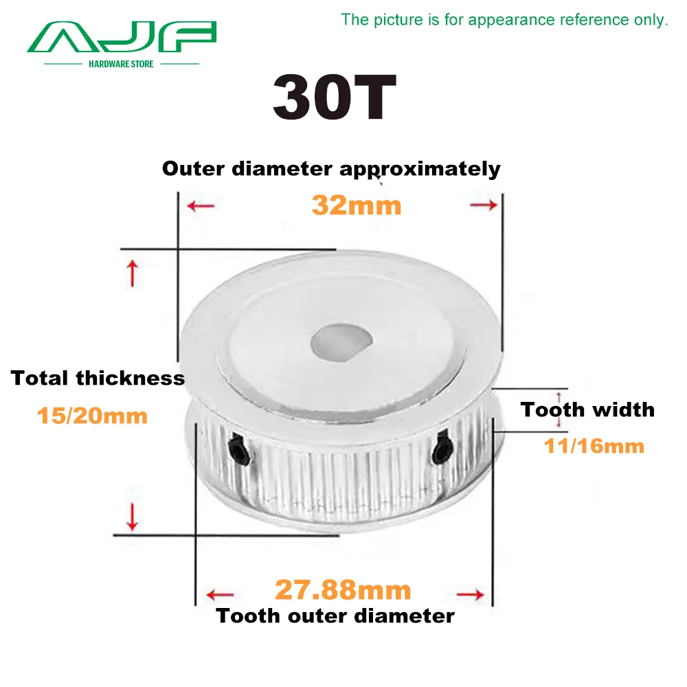 HTD 3M timing pulley D-shaped hole 30T 32T 34T 35T 36T 38T 40Teeth D-hole 5x4.5mm-15x14mm Slot Width 11/16mm