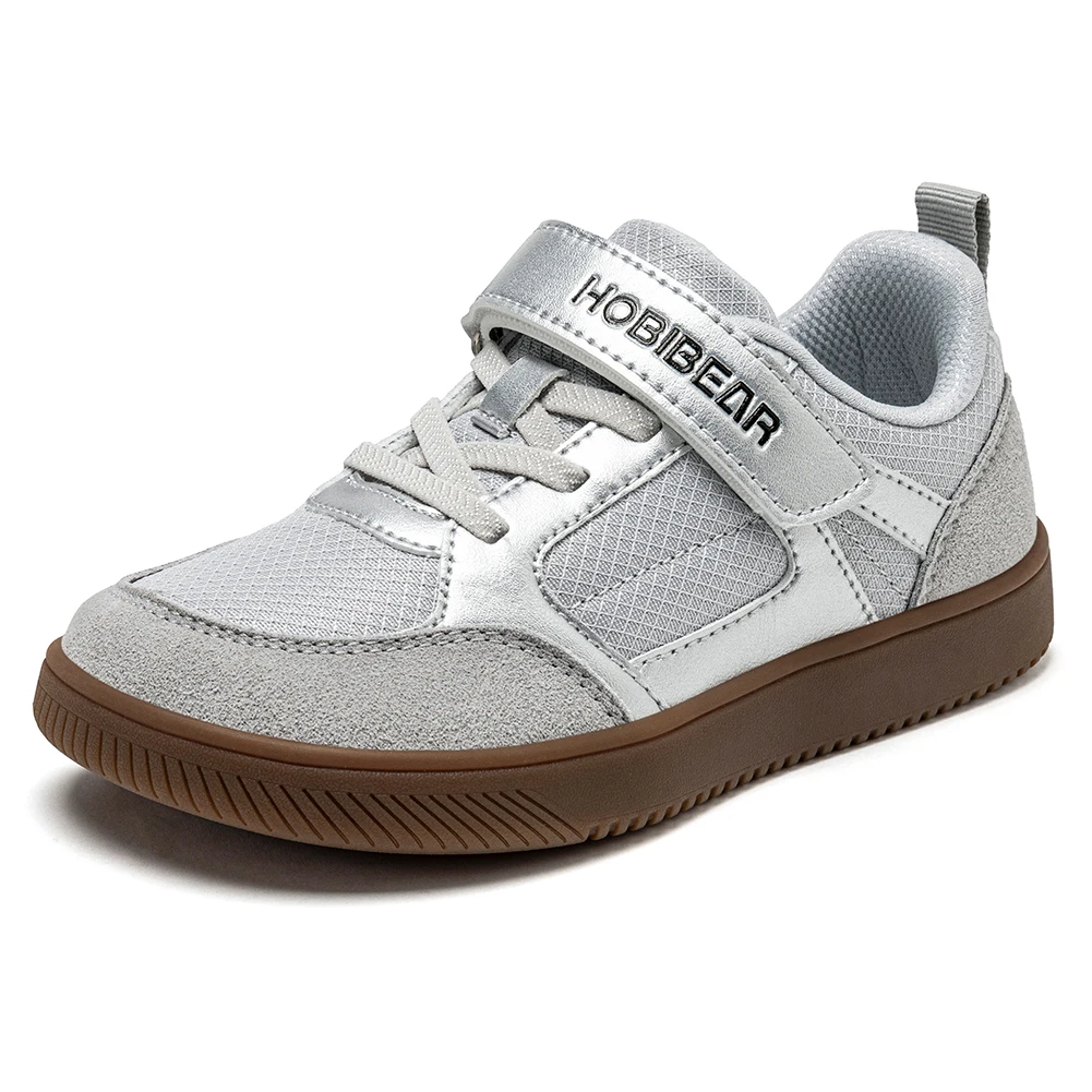 HOBIBEAR Wide Width Shoes for Kids Barefoot Hook Loop Sneakers Minimalist Artificial Leather Lightweight Soft Walking Shoes