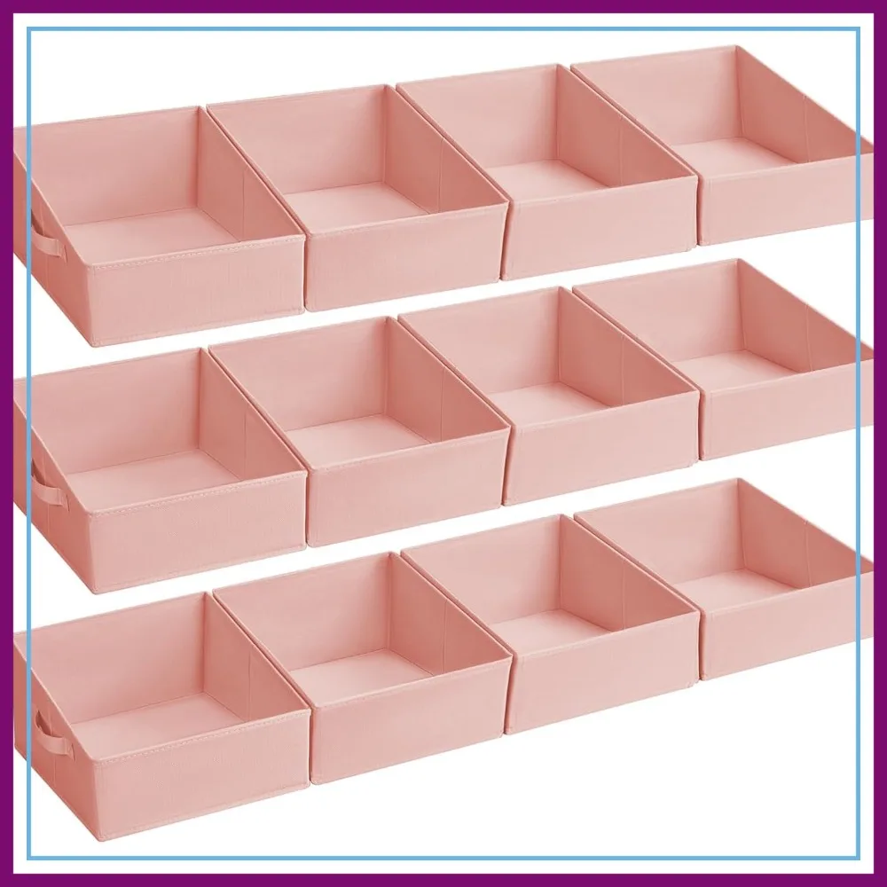 

12 Pack Storage Bins - Fabric Baskets for Shelves, Collapsible Organizer with Handles, Trapezoid Cubes for Toys, Towels, Clothes