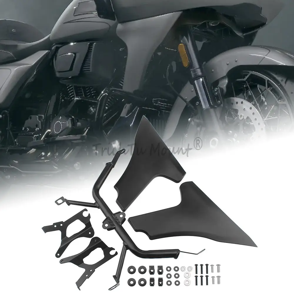 Black Motorcycle Side Fairing Cover Panel Spoilers w Support Bracket Kits for Harley Road Glide CVO/SE ST FLTRX FLTRXSE 2023-up