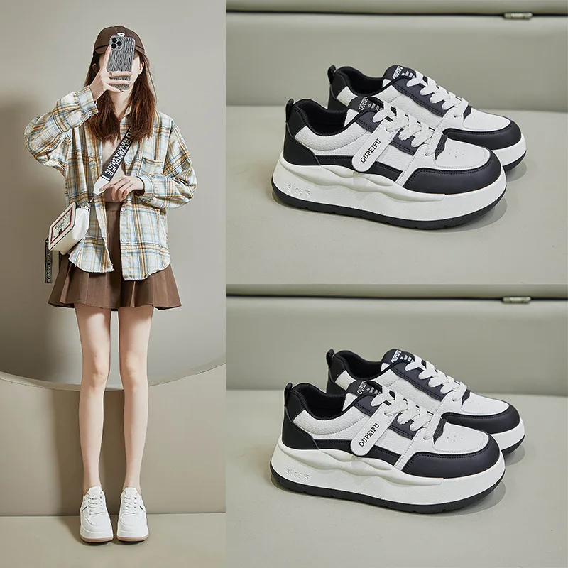 New Spring & Summer Women Shoes Fashion PU Leather Thick-Soled Increase Girls Sneakers Breathable Sports Casual Size 35-40
