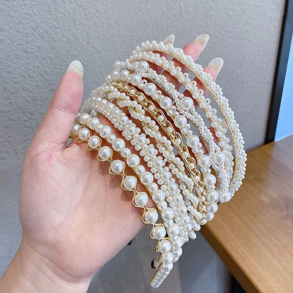 Girls Fashion Flower Bow Korean style Beaded Pearl Headband Hair Accessories Hair Hoop Hair Band view 3