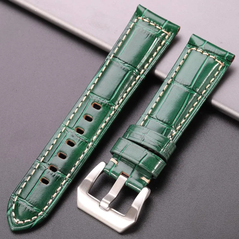 DUTRIEUX Gennuine Leder Uhr Band 5 Farben Krokodil Muster Frauen Männer 20mm 22mm 24mm Strap mit Silber Schwarz stahl Schnalle Armband 7