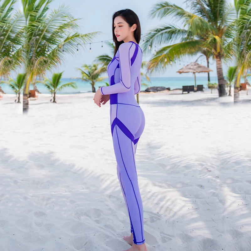 Lycra Wetsuit One Piece Swimsuit Swim Wear Women Long Sleeve Full Body Swimming Suit Snorkeling Clothes Beachwear Bathing