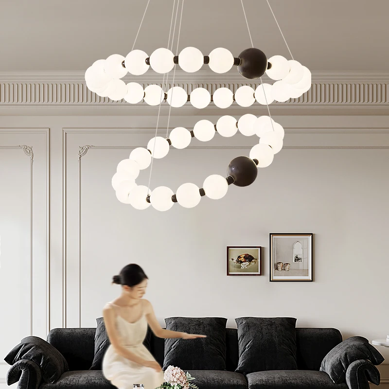 

Nordic White Acrylic Pearl LED Pendant Lights Ring-shaped Aluminium Chandelier Bedroom Living Room Hotel Restaurant Hanging Lamp