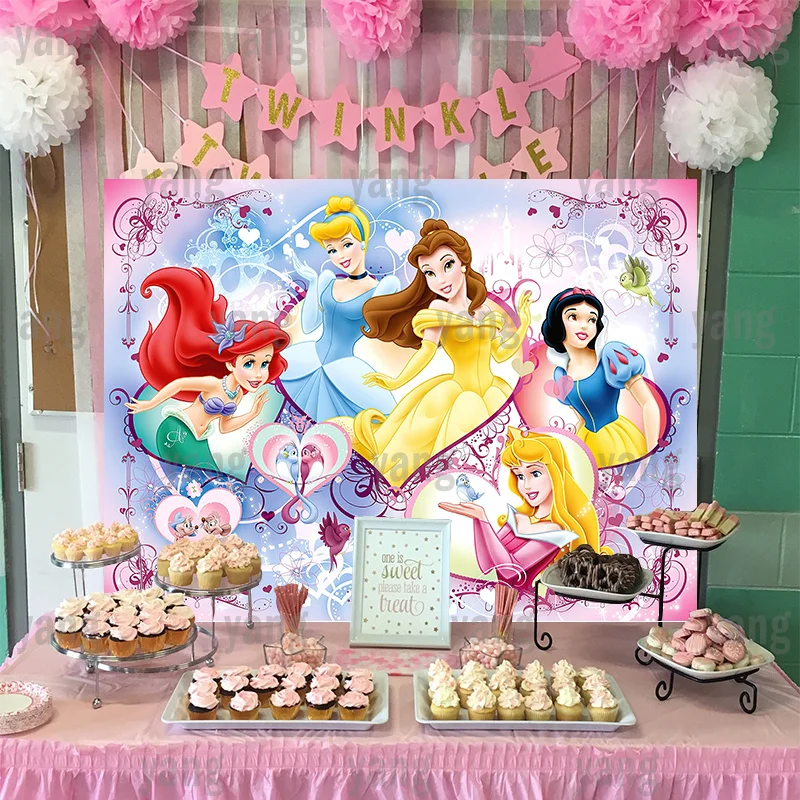 Customized Backdrop Curtain Wedding Birthday Party Disney Sleeping Beauty Cinderella Love Heart Princess Decorations Background