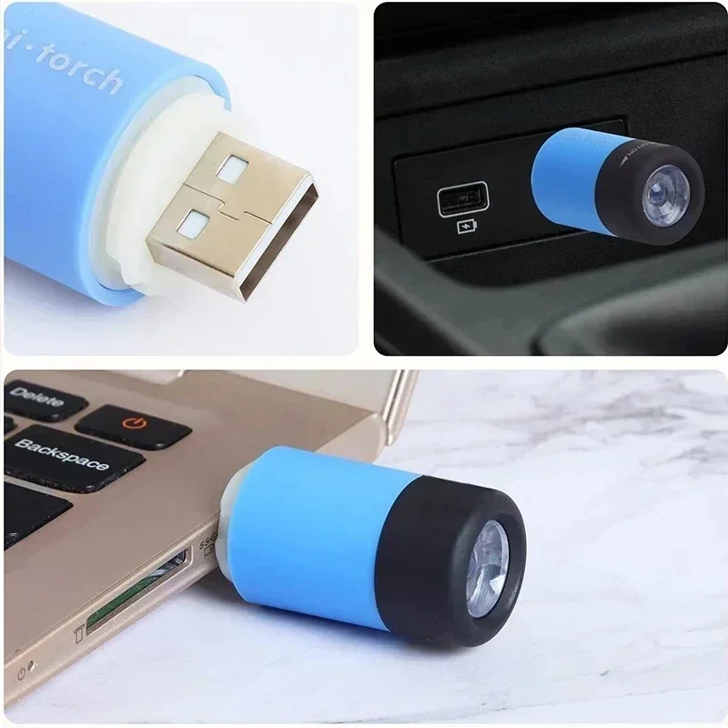 سلسلة مفاتيح صغيرة مصباح جيب USB قابلة للشحن LED ضوء قوي متعدد الوظائف ضوء مصباح يدوي مقاوم للماء المشي لمسافات طويلة التخييم