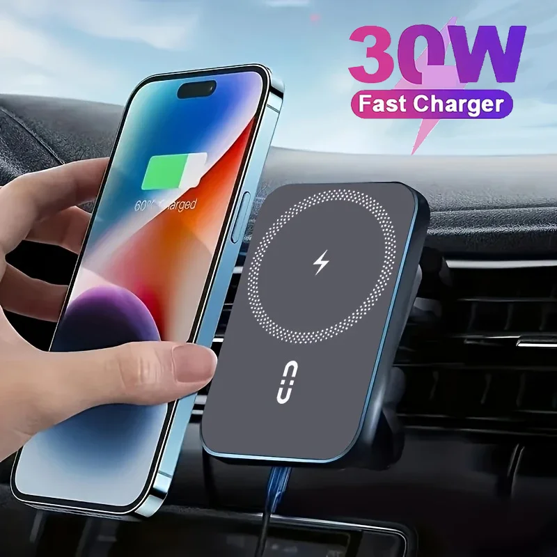 30W fast magnetic car wireless charger , strong magnetic suction,specially designed for iPhone 16/15