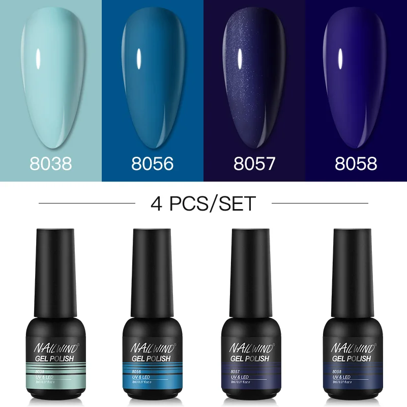 NAILWIND เล็บชุด8Ml เจลเคลือบกึ่งถาวร UV LED Esmaltes Top ยาเคลือบเล็บเจลชุดเครื่องมือเล็บเล็บ