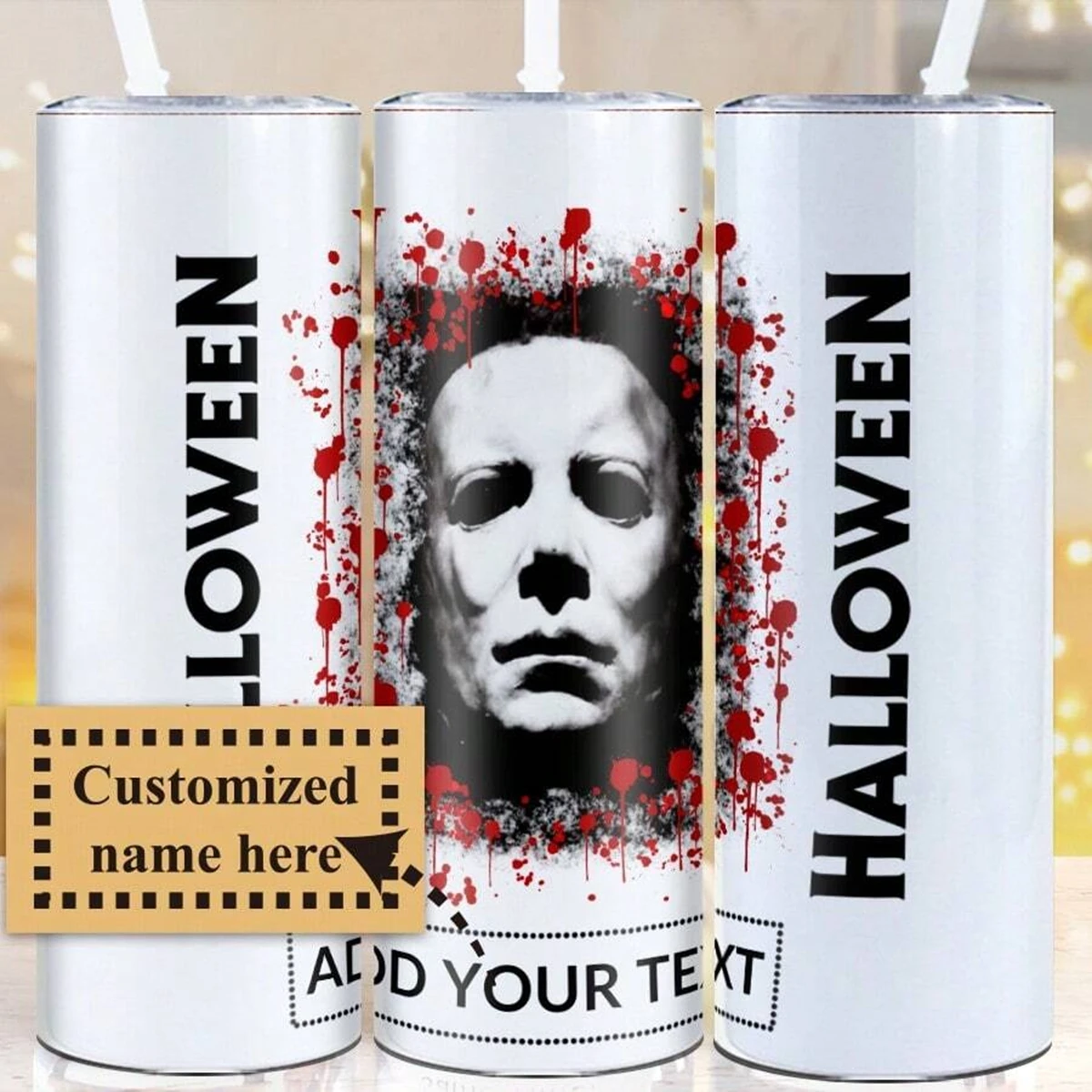 1pc Customized Name 20oz Insulated Straight Water Bottle Halloween Themed Personalized Water Cup With Horror Elements