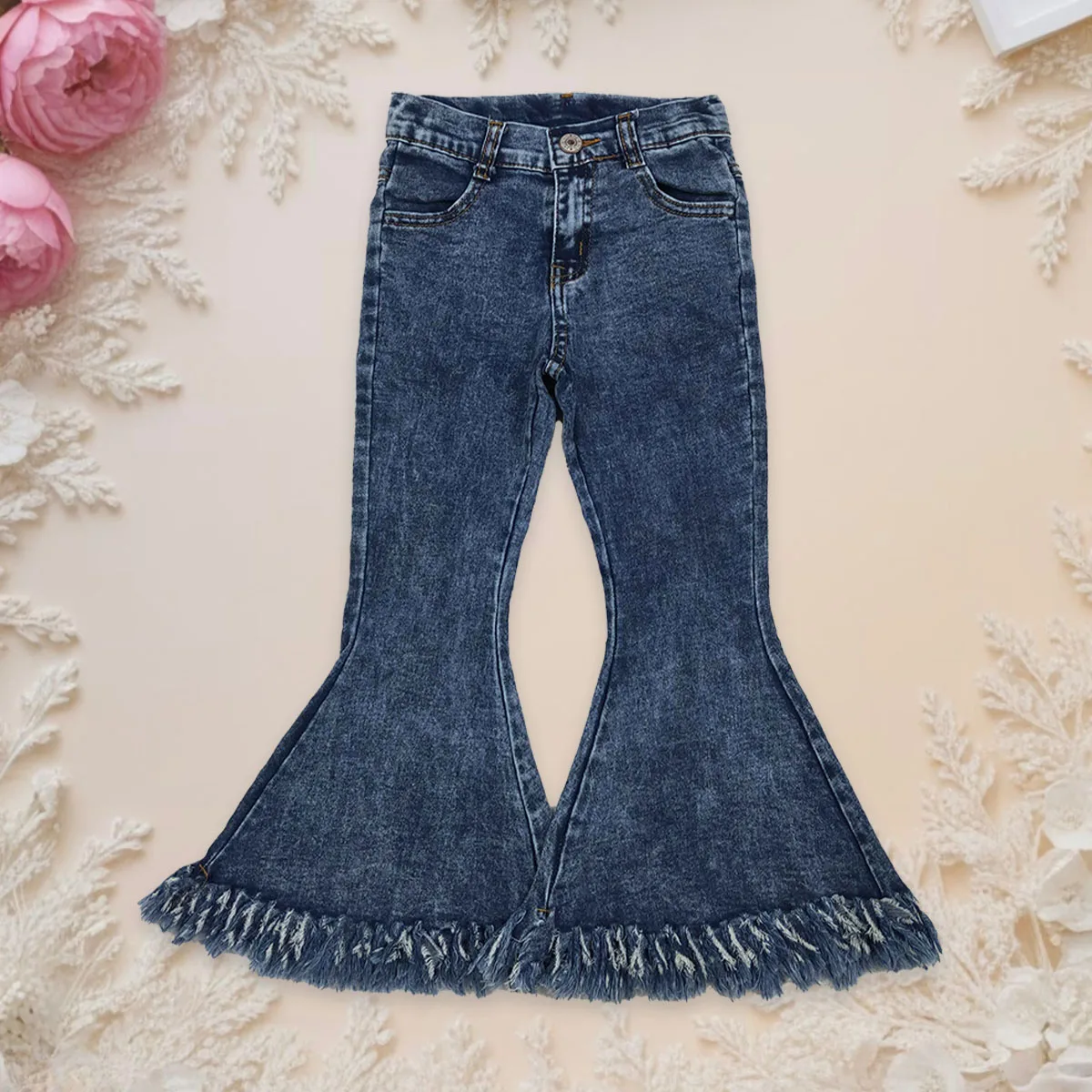 طفلة البحرية شرابة الخريف جرس مضيئة الدنيم بوتيك طفل سستة أسفل السراويل الاطفال جيب السراويل الأطفال الجينز بالجملة #1