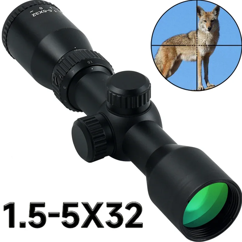 1.5-5X32 Tactical Hunting Optical Airsoft Optical Rifle Scope Sight with Rail Mount Rifle Telescope Crosshair Sight Shooting