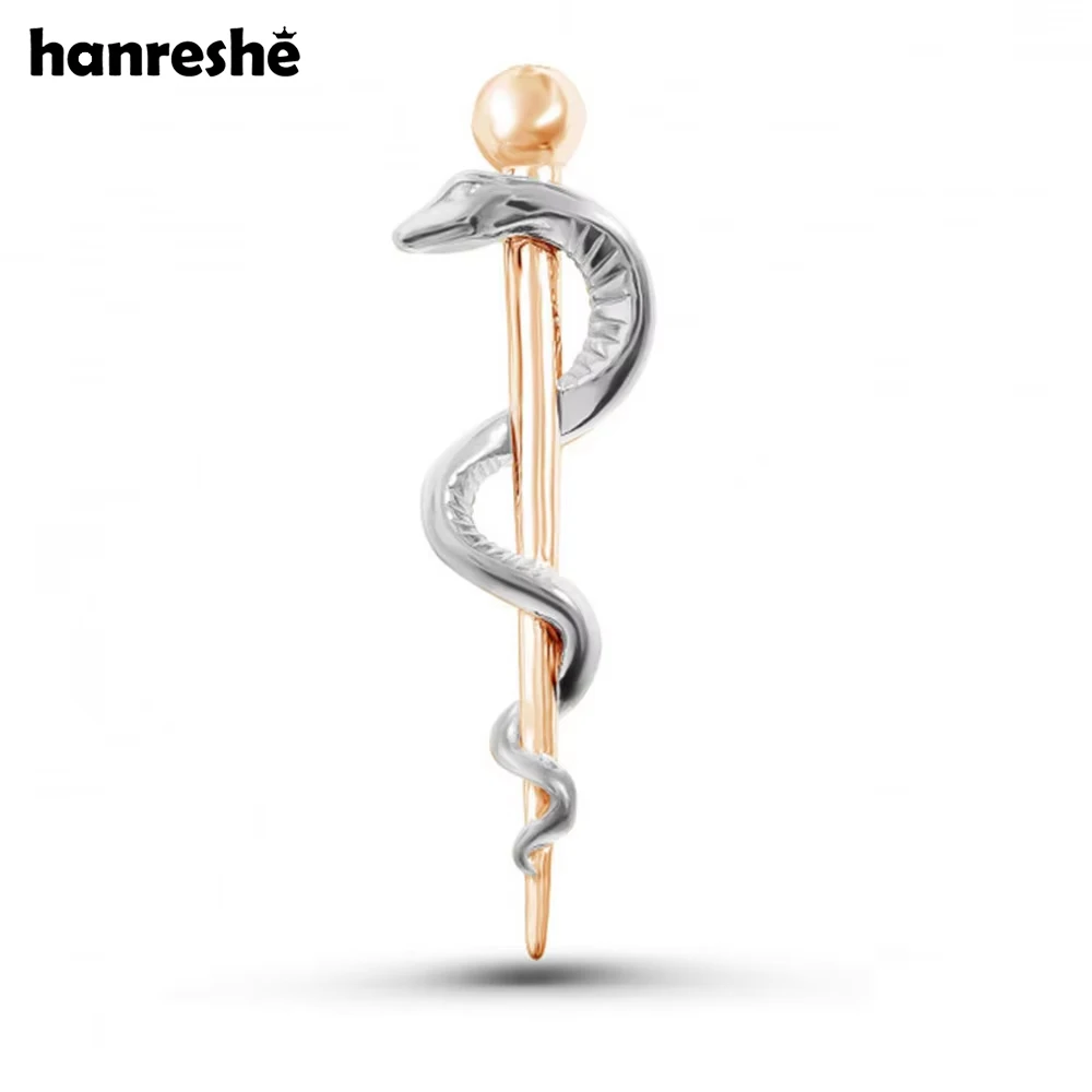 Imagen: Broche de caduceo médico Hanreshe, palo de serpiente Chapado en plata, alfileres de solapa a la moda, insignia, joyería para regalos de médico y enfermera