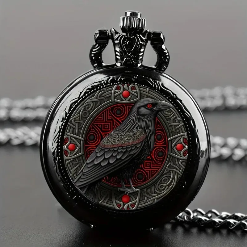 Exquisite Crow Patterns Vintage Quartz Pocket Watch Arabic Dial Pendant Clock Men's Women's Watch Fashion Gift Reloj De Bolsillo