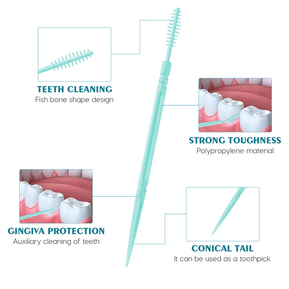 

6 Boxes Disposable Toothpick Brushes Double-End Interdental Brush Mixed Color Portable Teeth Cleaning Tools Office Travel Home