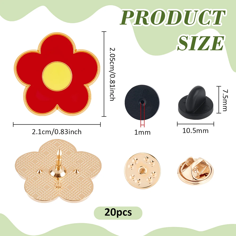 20Pcs Flower Enamel Lapel Pin Flower Lapel Pin Alloy Enamel Floral Brooch Veterans Day Badge for Clothes Hat Bag Backpack