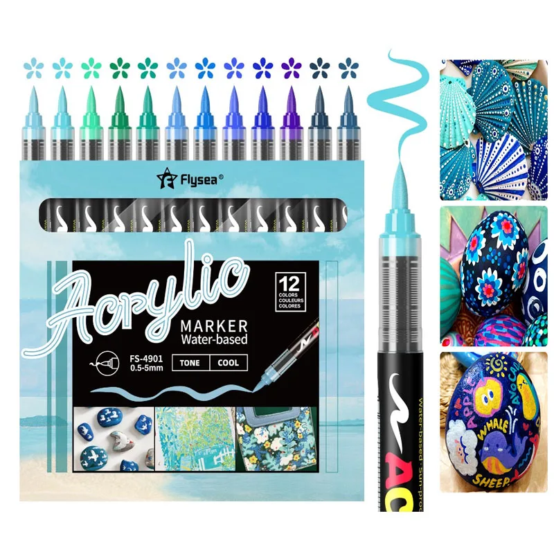 12 Colors Soft Tip Acrylic Marker Set Direct Liquid Blendable Art Painting DIY Graffiti Crafts for Artists
