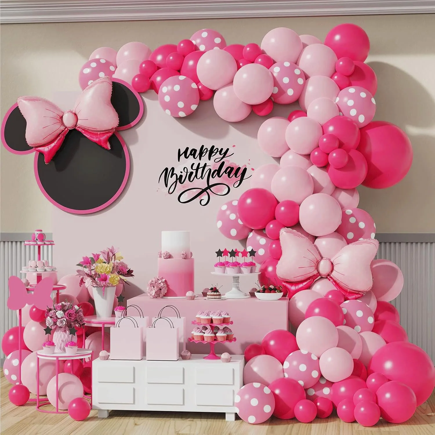 Kit d'arc de guirxiété de ballons roses et blancs, convient aux patients à nœud rose, douche, anniversaire, fête des mères, fête des Léon, 124 pièces
