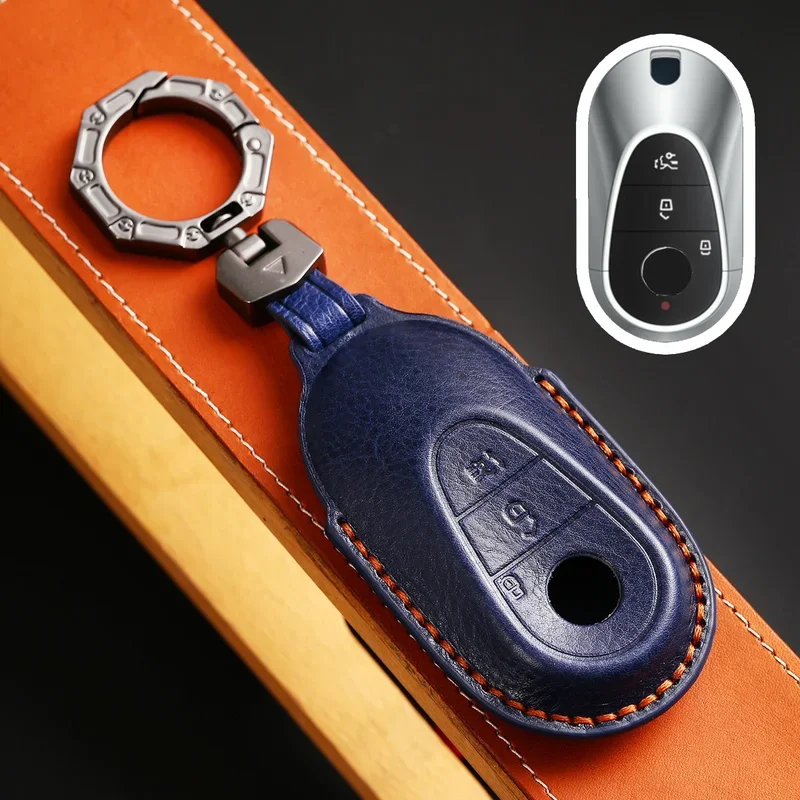 

1pc Leather Car Key Case Cover For Mercedes Benz 2021 C /S Class W223 W206 S350L S400L S450L S500L Protector Keychain